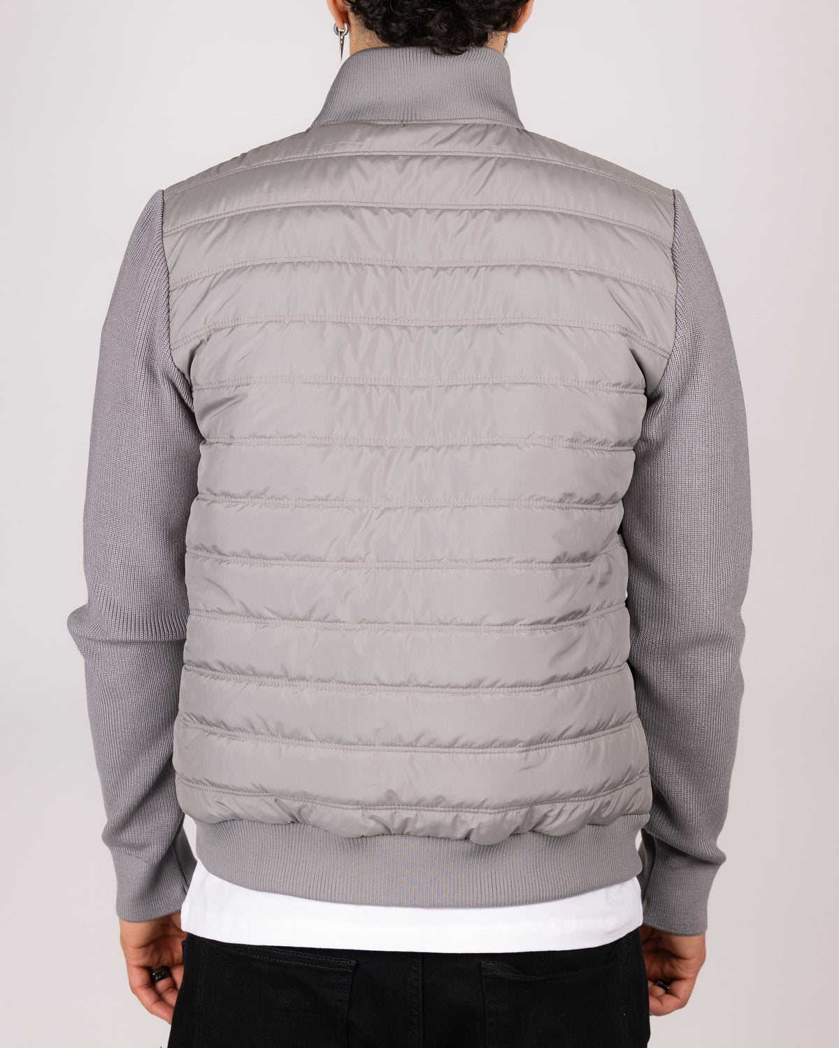 Quilted Zip Up Jacket With Knitted Sleeves